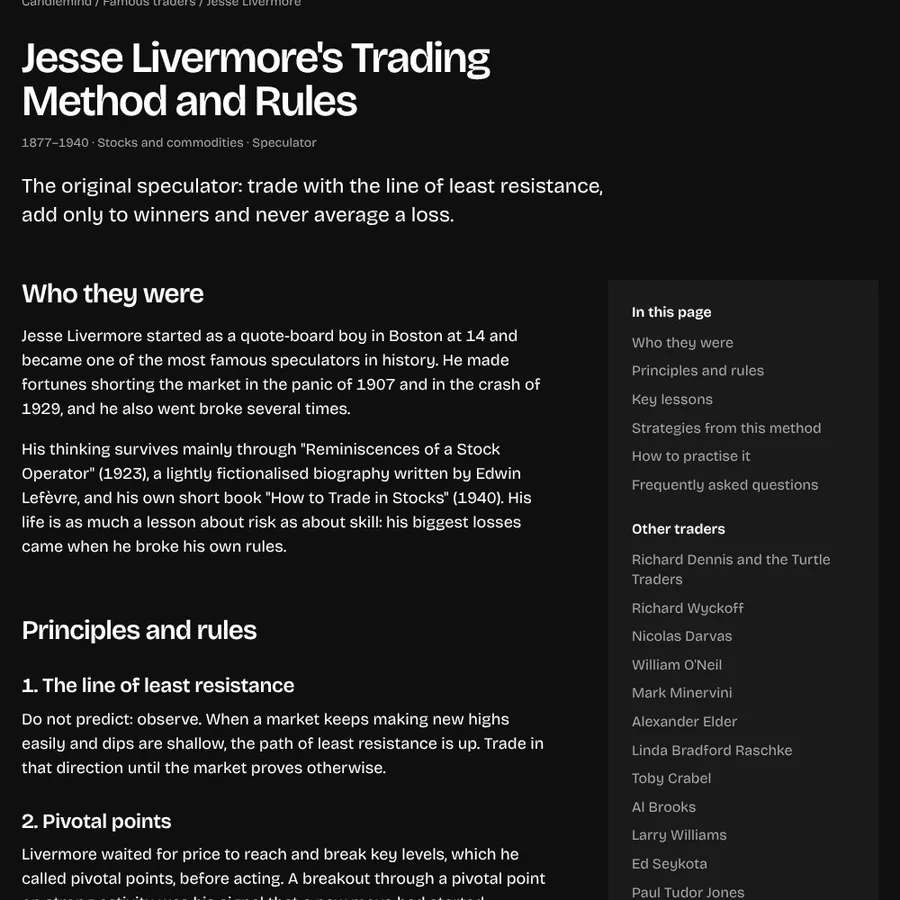 The page on Jesse Livermore’s trading method